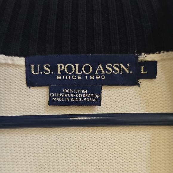 U.S. Polo Assn. Unisex Vintage YTK Off-White Zip-Up Sweater Large - Picture 3 of 14